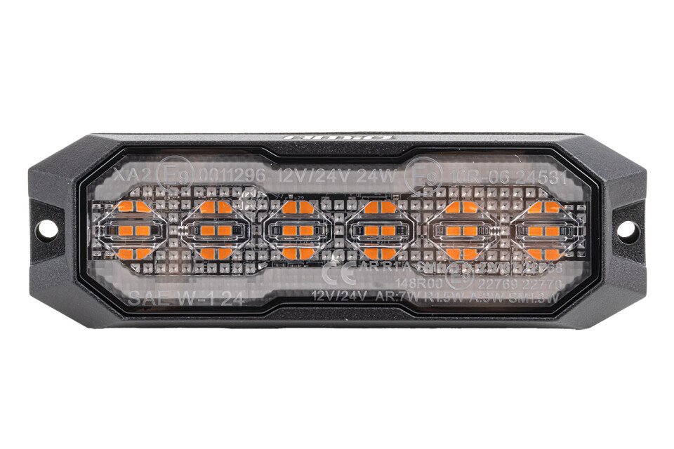 Oranžové couvací výstražné světlo LED R65 R148 12V 24V 24W AMIO-04862