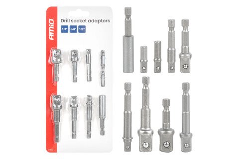Set adaptor șurubelniță cu 9 piese 1/4", 3/8", 1/2" AMIO-04931