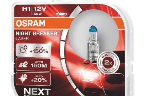 Osram H1 halogene žarulje 12V 55W P14.5s NIGHT BREAKER LASER + 150% / 2 kom /