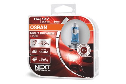 Osram H4 halogene žarulje 12V 60 / 55W P43t NIGHT BREAKER LASER + 150% / 2 kom /