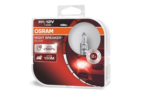 Λαμπτήρας αλογόνου Osram H1 12V 55W P14.5s NIGHT BREAKER SILVER + 100% / 2 τμχ /