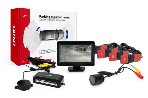 Parksensor-Kit TFT01 4,3" mit HD-301-IR-Kamera 4 Sensoren schwarz innen