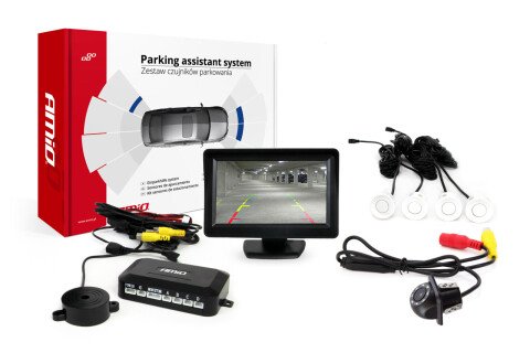 Parkolásérzékelő készlet TFT01 4,3" HD-305 LED kamerával, 4 fehér érzékelővel