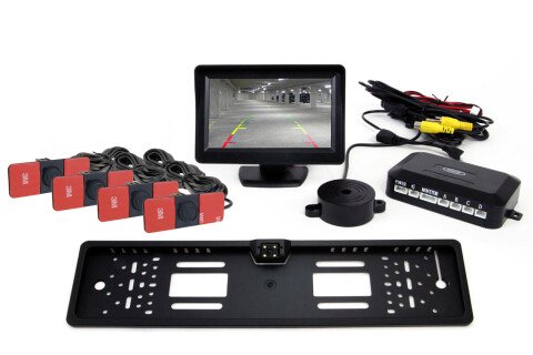 Zestaw czujników TFT01 4,3" z kamerą LED CAM-402. 4 wewnętrzne czarne czujniki