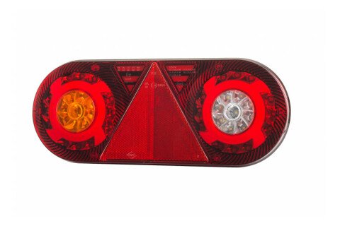 Večnamenska zadnja luč s trikotnim reflektorjem. HOR 105, STELLA, LED 12/24 V, leva (6 funkcij, okrogel kabel 6x0,5 mm2, dolžina 2 m)