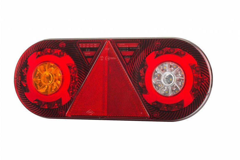 Večnamenska zadnja luč s trikotnim reflektorjem. HOR 105, STELLA, LED 12/24 V, leva (6 funkcij, okrogel kabel 6x0,5 mm2, dolžina 2 m)