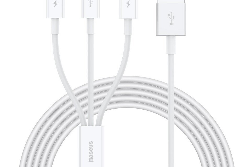 USB kabel Baseus Superior Series 3v1, USB na micro USB / USB-C / Lightning, 3,5 A, 1,2 m (bílá)
