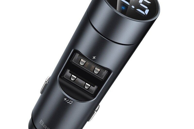 FM predajnik Baseus Energy Column, Bluetooth 5.0, 2x USB, 3.1A sivi