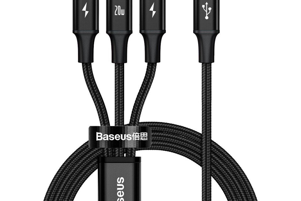 BASEUS Multikabel RAPID USB-C 3in1 micro USB / Lightning / USB-C, 20W, 150 cm черен