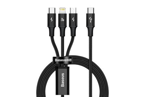 BASEUS Multikabel RAPID USB-C 3u1 mikro USB / Lightning / USB-C, 20W, 150 cm crni