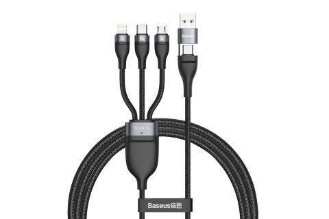 Baseus Flash Series USB / USB-C na USB-C + micro USB + Lightning 3v1 kabel, 100W, 120 cm, črn