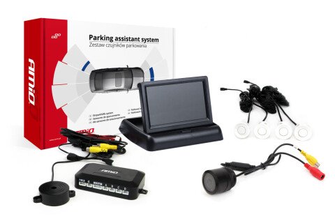 Set sensori di parcheggio TFT02 4.3" con telecamera HD-301-IR 4 sensori bianchi
