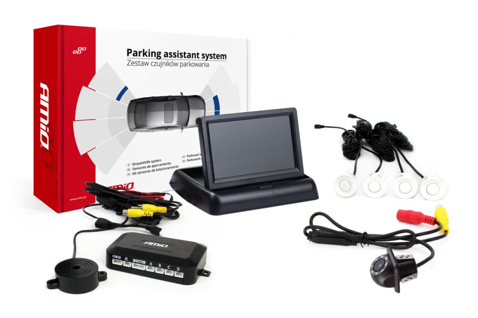 Kit sensori di parcheggio TFT02 4.3" con telecamera HD-305-LED 4 sensori bianchi