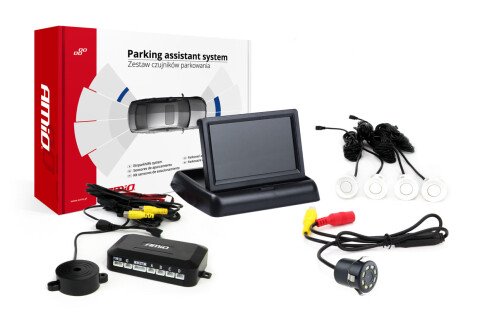 Kit sensori di parcheggio TFT02 4.3" con telecamera HD-308-LED 4 sensori bianchi