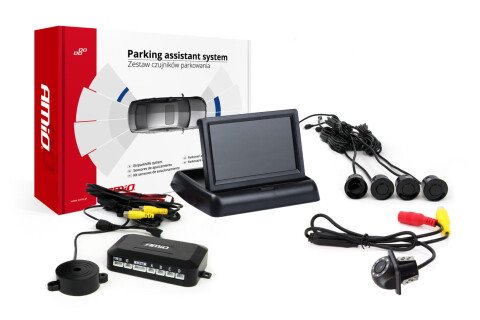 Parkolásérzékelő készlet TFT02 4,3" HD-305-LED kamerával, 4 fekete érzékelővel