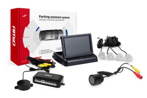 Parkolásérzékelő készlet TFT02 4,3" HD-301-IR kamerával 4 érzékelős ezüst