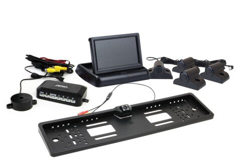 Kit senzor parcare TFT02 4.3" cu camera HD-402-LED. 4 senzori negri pentru camioane