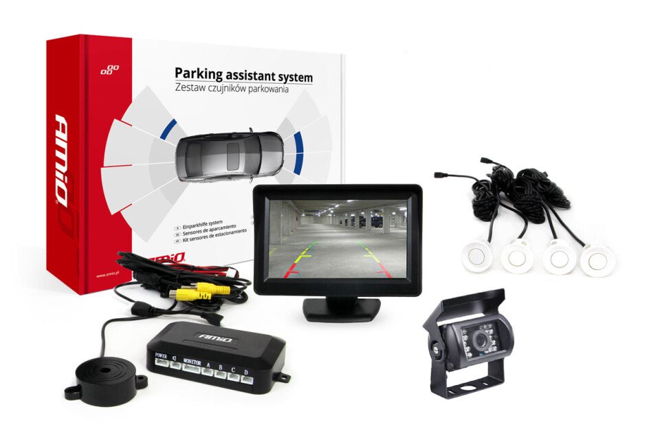 Parksensor-Set TFT01 4,3" mit HD-501-IR-Kamera 4 weiße Sensoren