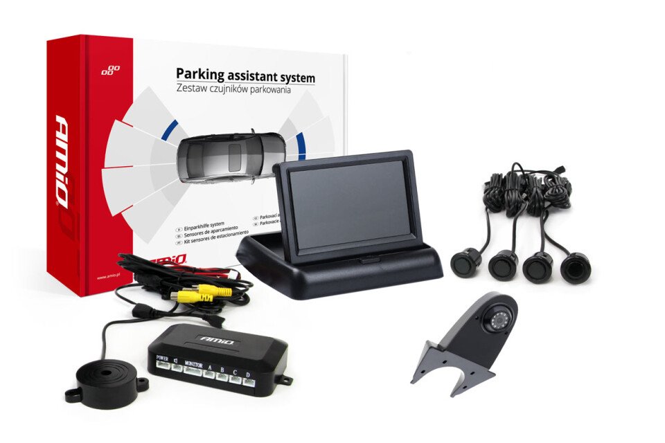 Parksensor-Kit TFT02 4,3" mit HD-502-IR-Kamera 4 Sensoren schwarz "GOLD"
