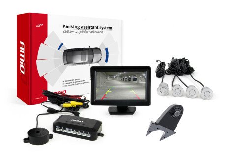 Parksensor-Kit TFT01 4,3" mit HD-502-IR-Kamera 4 Sensoren silber