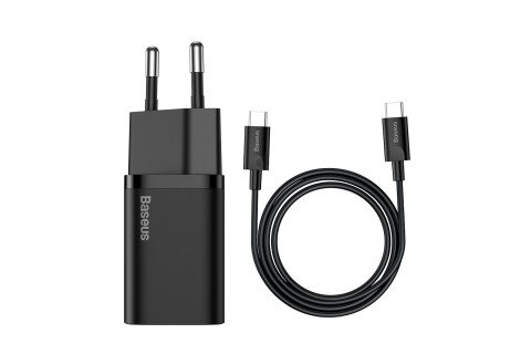 Fali töltő Baseus Mini Power Delivery USB-C 25 W USB-C kábellel 100 cm fekete