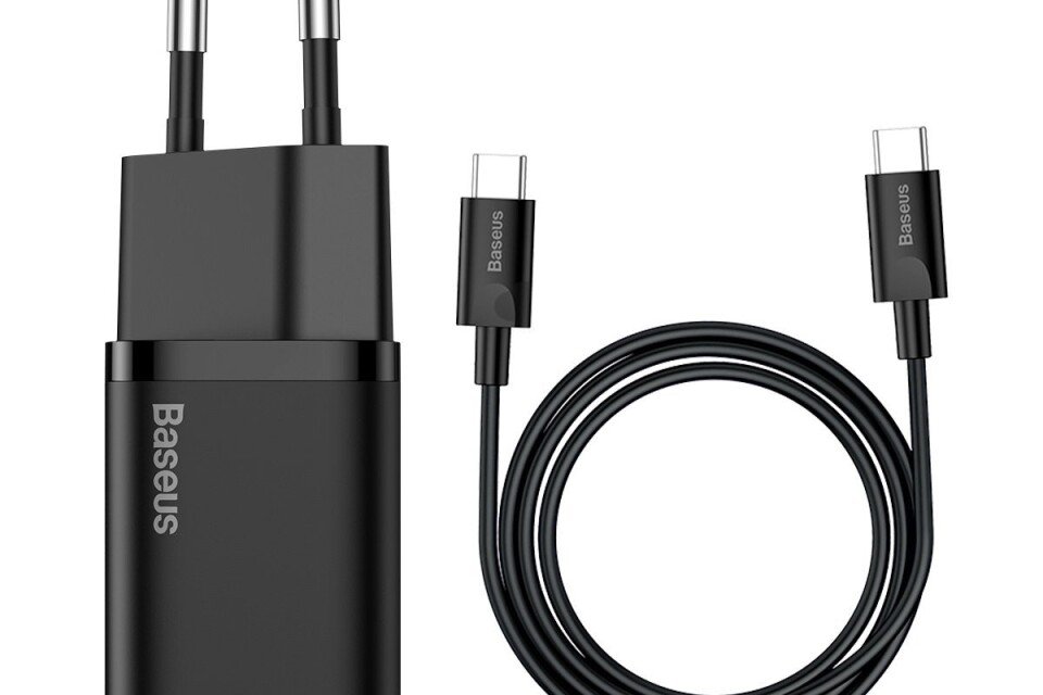 Fali töltő Baseus Mini Power Delivery USB-C 25 W USB-C kábellel 100 cm fekete