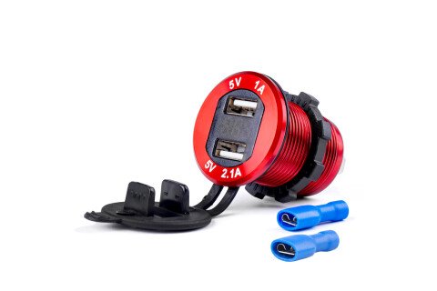 Wasserdichtes Ladegerät mit Spannungsprüfer 2xUSB 12/24V MOD-11