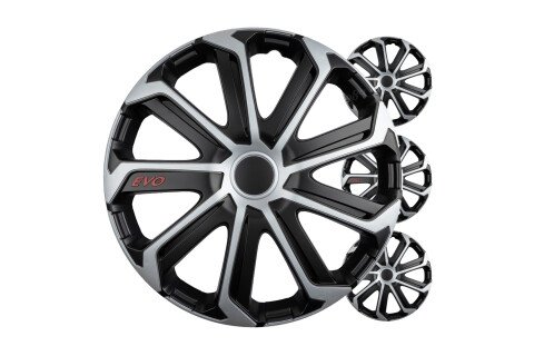 Pokrov pesta avtomobila 4 kos. EVO črno-srebrni komplet 14" palcev COLOR BOX