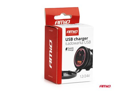 Auto punjač s USB utičnicama, vodootporan, s USB prekidačem + 2x USB-C QC3.0 12V 24V AMIO-04227