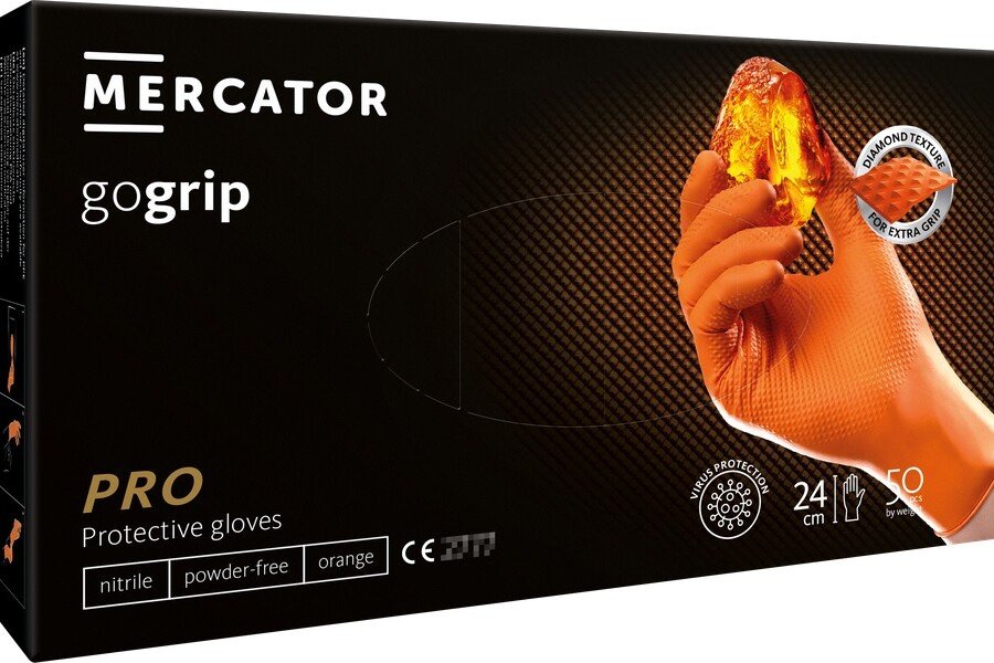 Nitrilové rukavice Mercator GoGrip Orange 50 kusů, velikost XL