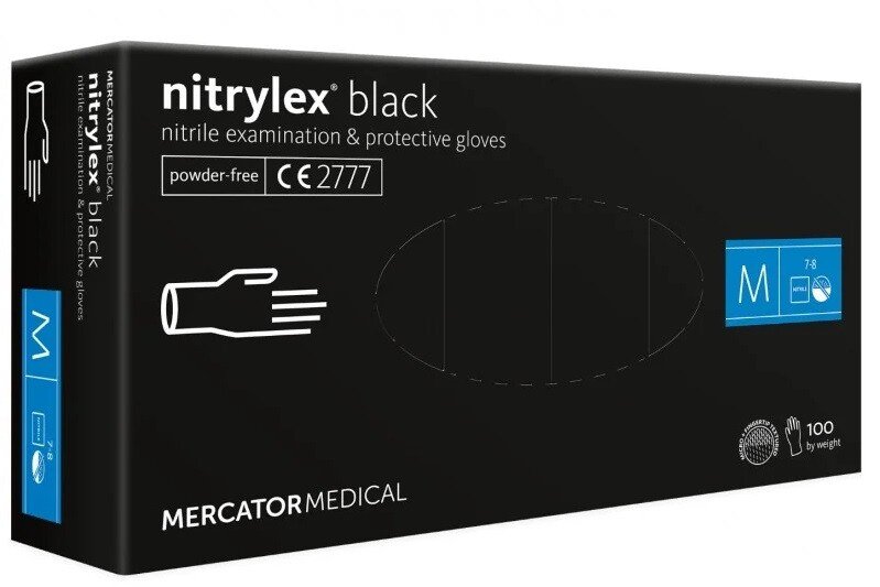 Μαύρα γάντια νιτριλίου Mercator Nitrylex Μαύρο μέγεθος S 100 τεμ.