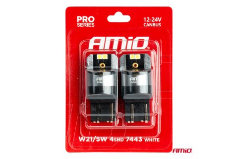 LED CANBUS žarnice PRO serija W21/5W 4x3030 SMD Bela 12V 24V AMIO-03591