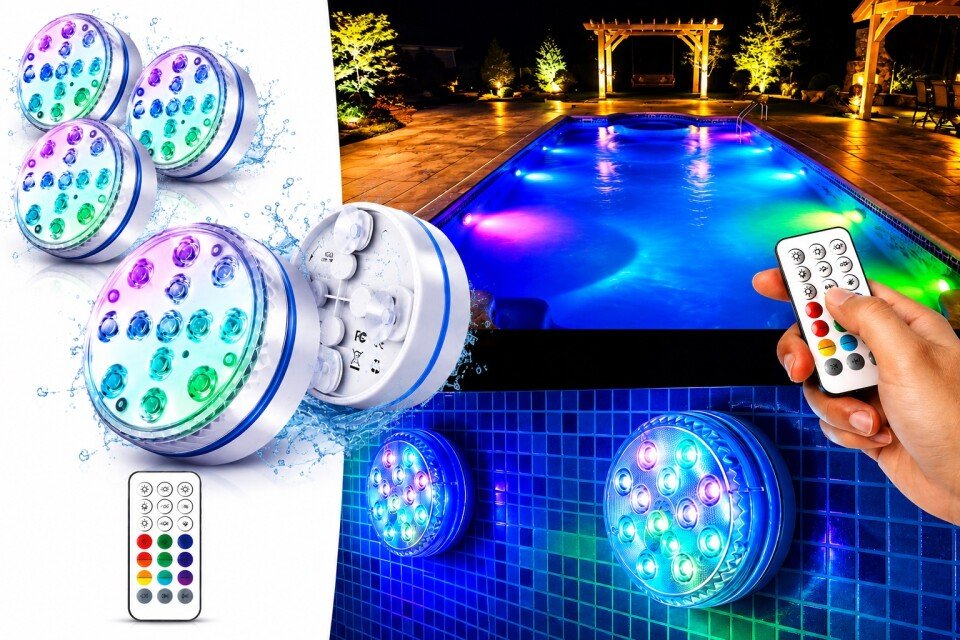 Lampada LED impermeabile WaterShaa, 4 pezzi, 16 colori diversi, telecomando