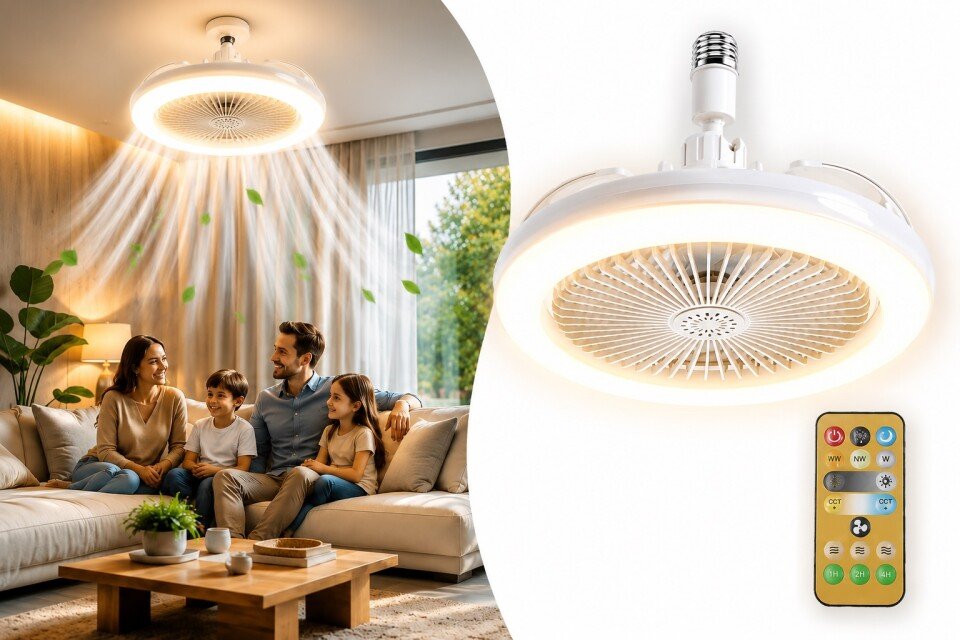 JinVent stropni ventilator s LED svjetlom, 3500-6500K, 3 načina rada + daljinski upravljač