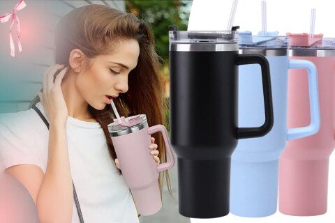 Termohrnček s uškom a CoPo slamkou, 1200 ml