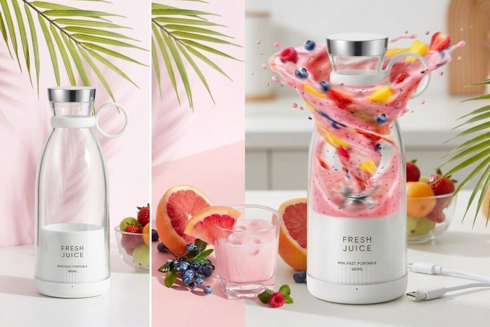 Juiceex hordozható gyümölcslé turmixgép, 380 ml, USB töltés