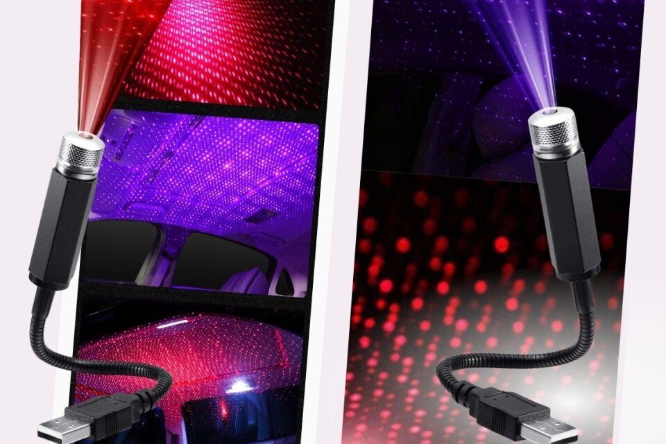 StarGalaxy stellata LED proiezione, rosso e viola, USB, 2 pezzi
