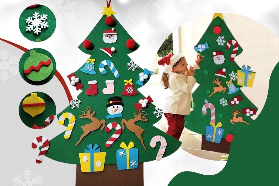 Albero di Natale XmasDecor, 26 decorazioni, in feltro