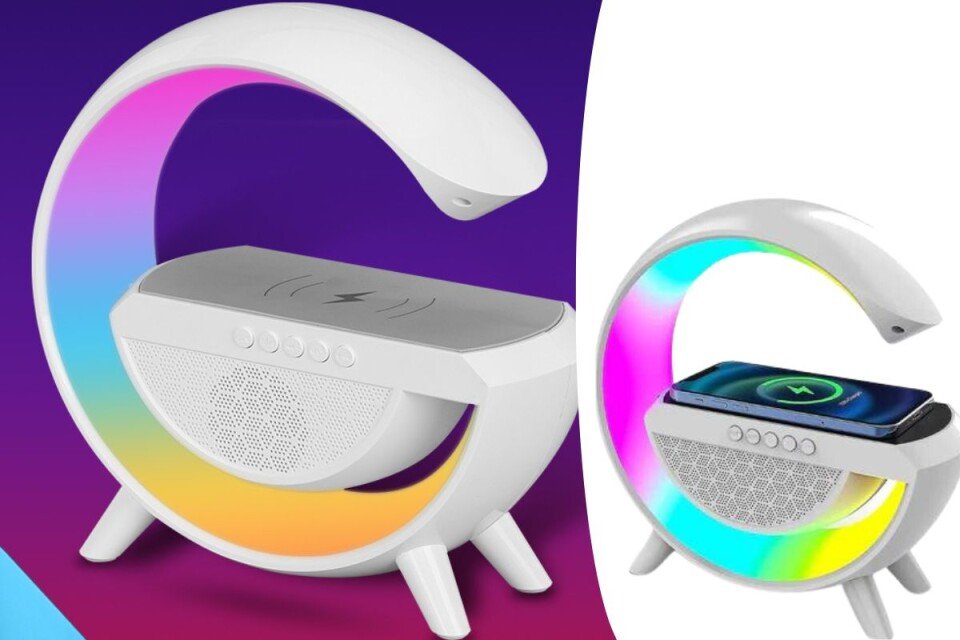 LED svetilka LampSpeaker z Bluetooth zvočnikom in brezžičnim polnilnikom