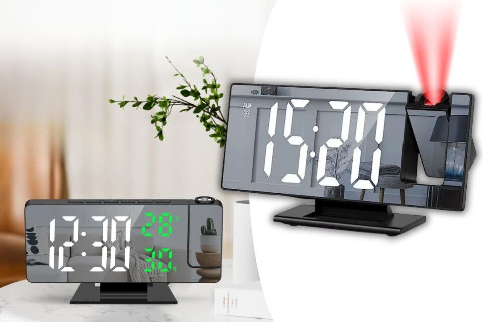 Sveglia digitale a LED TIMELYX, luce notturna con proiezione e specchio