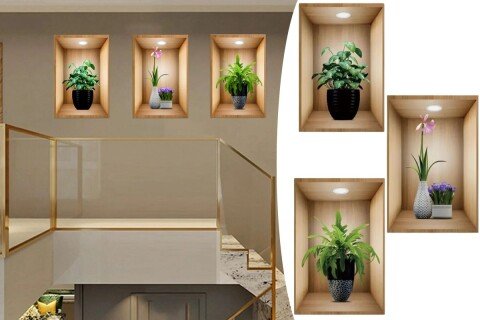 3D αυτοκόλλητο τοίχου PlantWall για διακόσμηση, 3 τεμάχια, 30x45cm