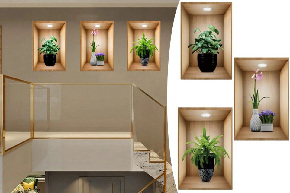 3D αυτοκόλλητο τοίχου PlantWall για διακόσμηση, 3 τεμάχια, 30x45cm