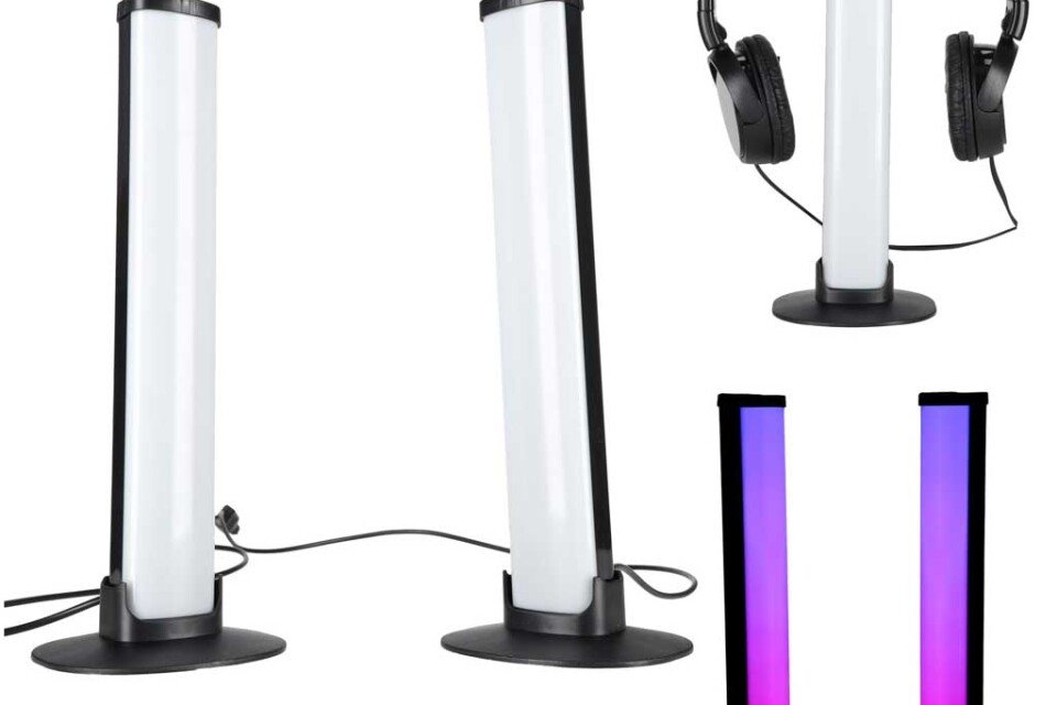 Herní stolní lampa RGB LED se sloupky a dálkovým ovládáním, sada 2 kusů