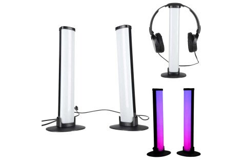 Herní stolní lampa RGB LED se sloupky a dálkovým ovládáním, sada 2 kusů