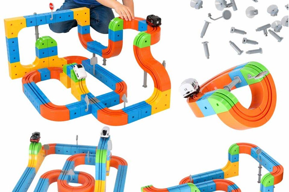 Magnetni gradbeni bloki, dirkališče, vlaki, 140 kosov