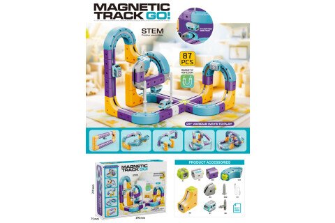 Blocuri de construcție magnetice, pistă de curse, mașină, 87 de piese