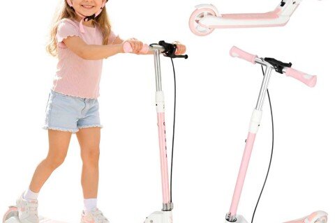 Trotinetă pentru copii TRIKE FIX cu două roți, LED, pliabilă, frâne duble, roz