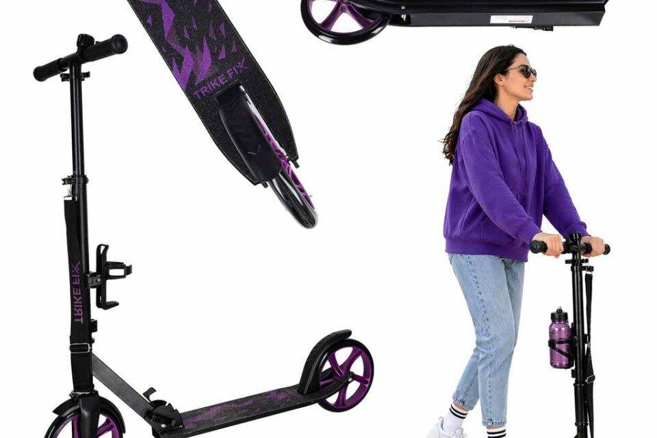 Monopattino urbano Trike Fix, pieghevole, ruote da 200 mm, nero e viola
