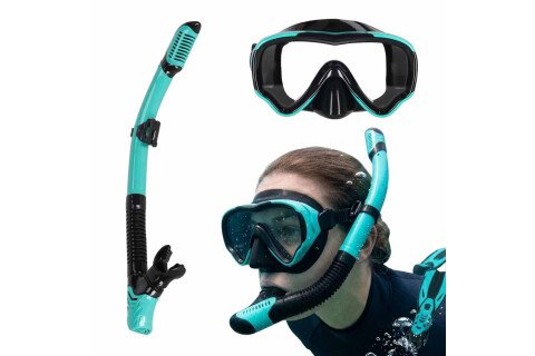 Μάσκα για κολύμβηση με αναπνευστήρα, γυαλιά, αναπνευστήρας, σετ κολύμβησης με αναπνευστήρα, μπλε και μαύρο