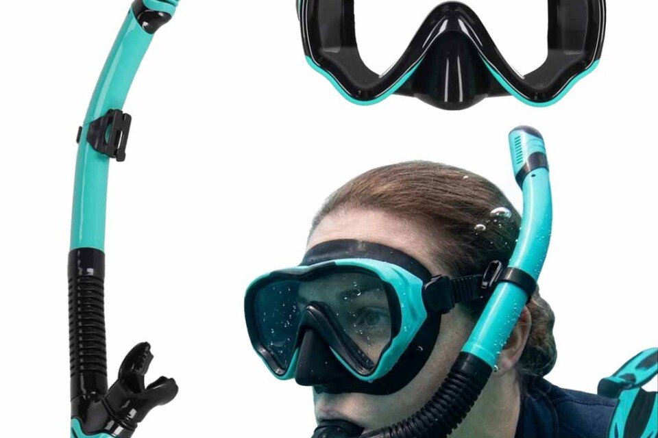 Μάσκα για κολύμβηση με αναπνευστήρα, γυαλιά, αναπνευστήρας, σετ κολύμβησης με αναπνευστήρα, μπλε και μαύρο